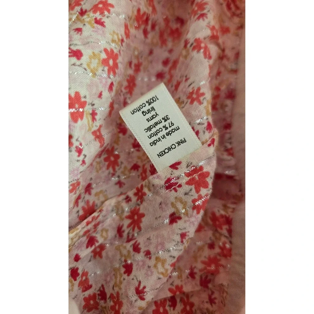 Pink Chicken Girls Floral Ruffle Jumpsuit Red Pink Metallic Lurex Size 7Y